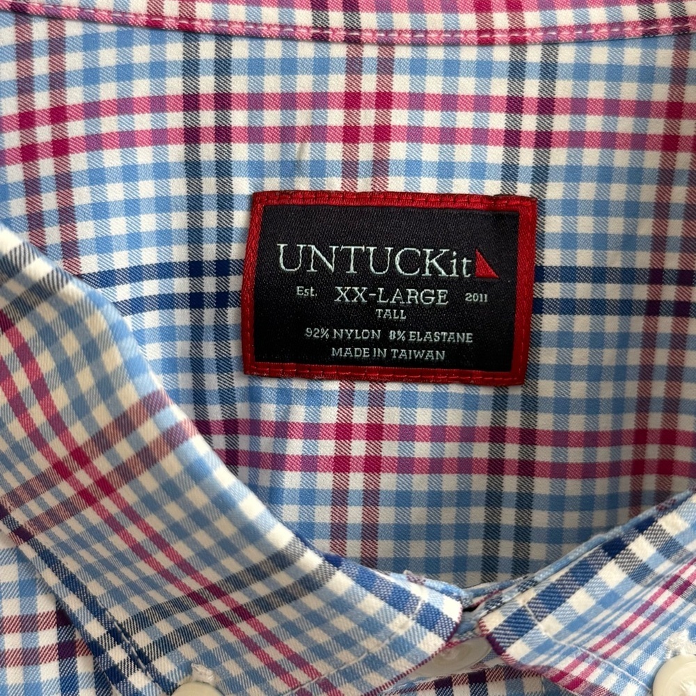UNTUCKit Scansano Performance Blue Pink Plaid Button Down Shirt Men Sz XXL Tall - Picture 3 of 10
